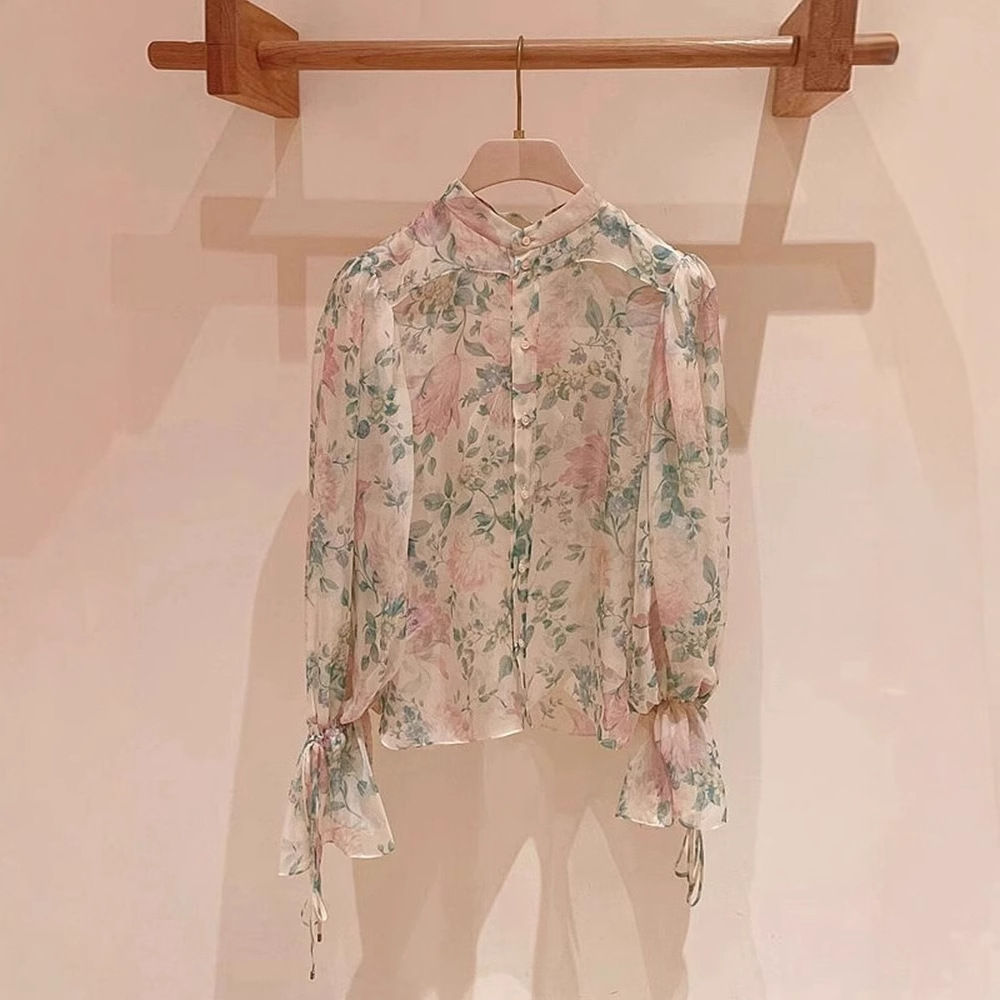 Design apricot spring silk shirt