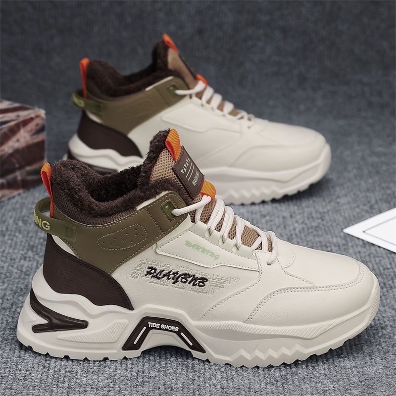 Zapatos de algodón de alta parte, zapatos deportivos de baloncesto de fondo grueso de ocio para hombres en invierno, zapatos de algodón cálidos al aire libre para jóvenes con terciopelo image 3