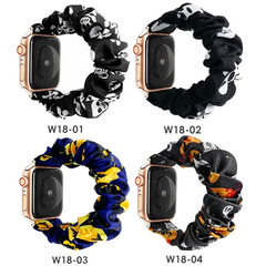 適用萬聖節彈力印花iwatch7/8錶帶 布料大腸發圈伸縮蘋果手錶錶帶