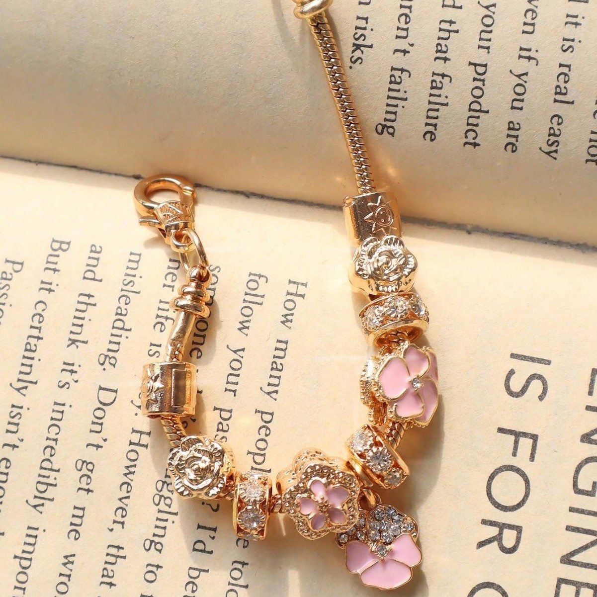 Pulsera Pan Dora DIY con cuentas Explosión transfronteriza Rhinestone Pink Oil Flower Pulsera Moda Joyas image 5