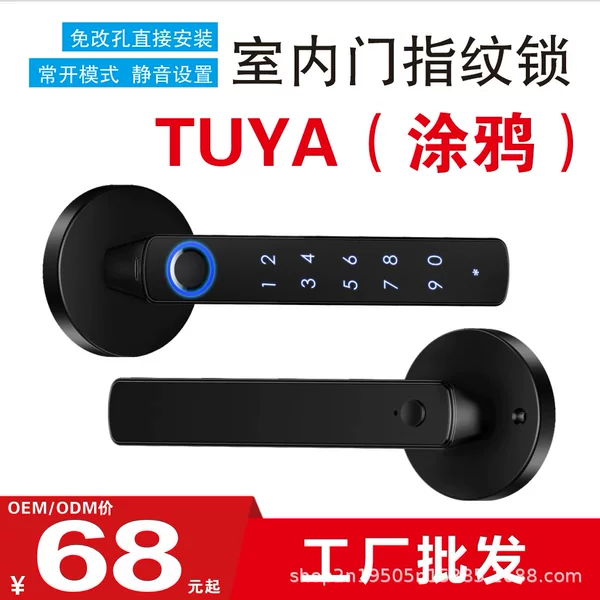 Cross-border foreign trade smart fingerprint handle lock graffiti bluetooth indoor handle TTLOCK wooden door electronic all-through lock