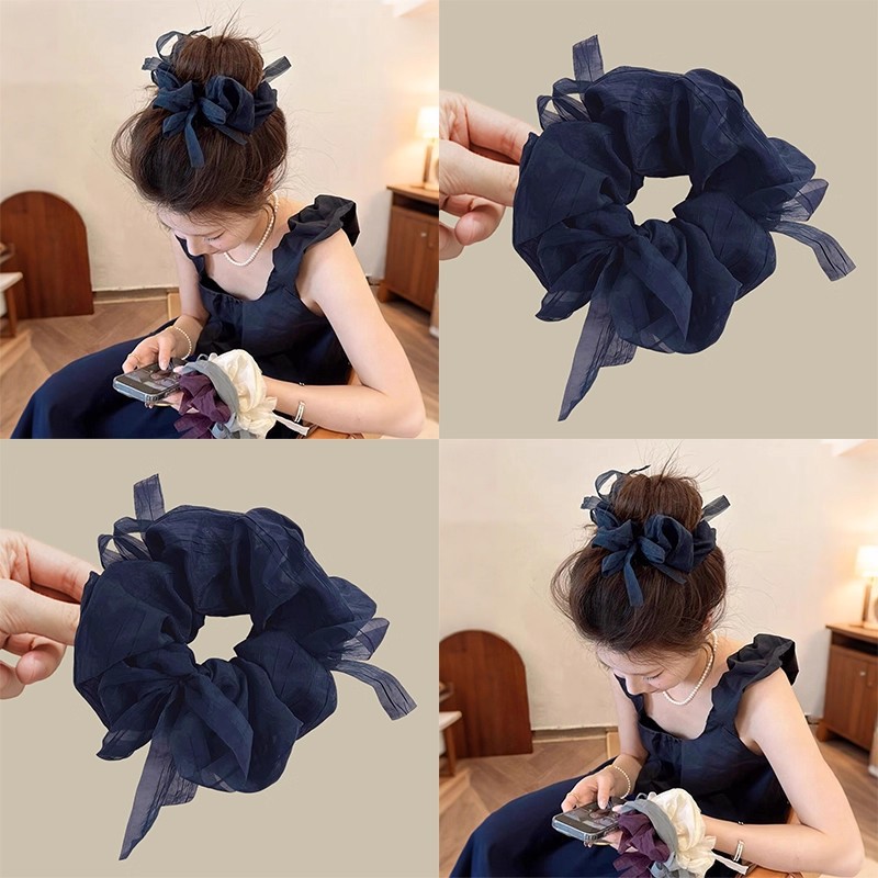 Hermoso anillo de cabello de malla de arco de mariposa intestino grueso para mujeres 2025 nueva cola de caballo no lastima la cuerda de cabello temperamento cuerda de cabello flores de cabeza