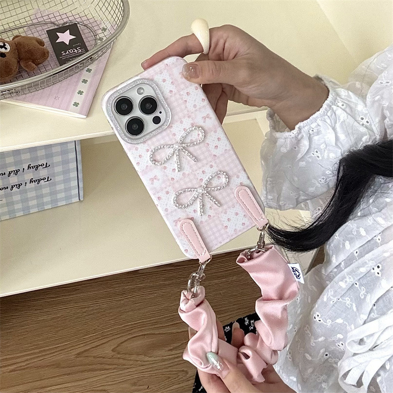 韩系格纹草莓立体蝴蝶结适用iPhone17苹果16ProMax手机壳15少女14|undefined