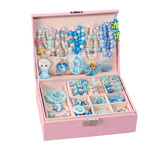 Children's necklace bracelet set for girls, cartoon princess style accessories, high-end birthday gift, double-layer storage box