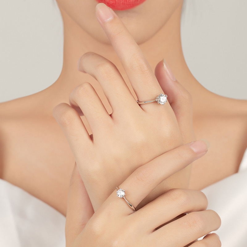 Wanying Six Claw Diamond S Pure Silver Gift Wedding Ring Light Luxury Simple Fashion Jewelry_voghion.com