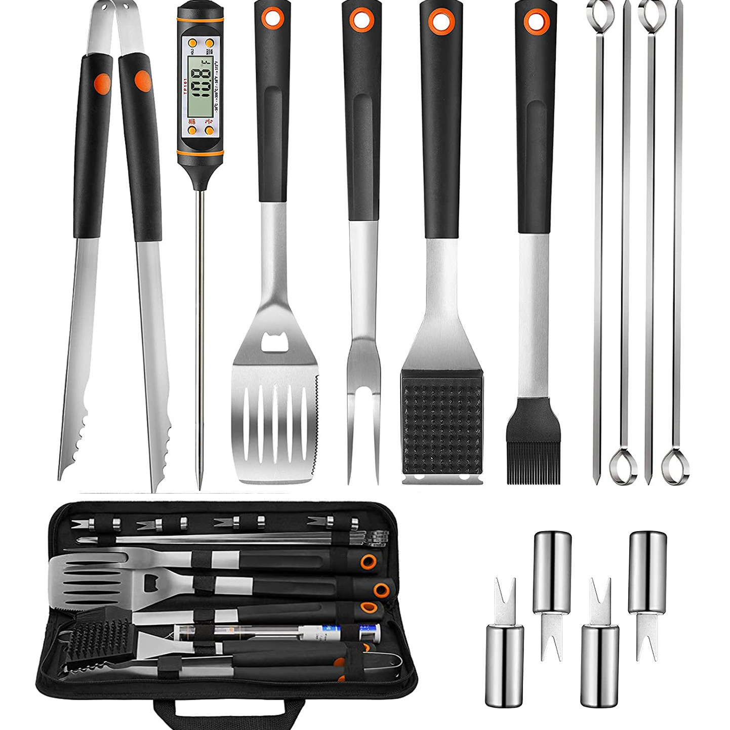 Exportación Amazon utensilios de barbacoa de acero inoxidable traje barbacoa accesorios deslizamiento anti-Pala tenedor clip cepillo barbacoa herramientas