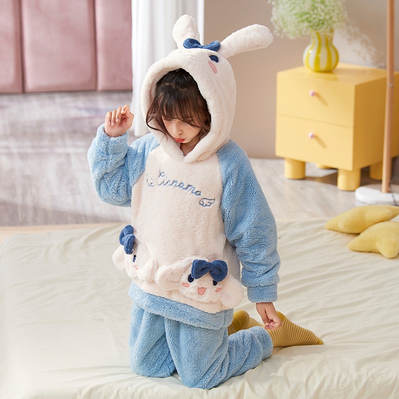Pijamas de los niños de franela engrosada ropa de otoño e invierno medio y los niños grandes lindo Yugui perro caliente coral fleece homewear