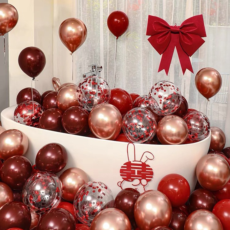 Decoración de la casa de boda globo de boda doble capa gruesa granada rubí globo rojo compromiso artículos de boda
