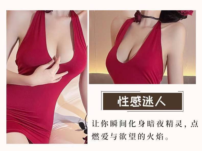 Deep V Hollow Mesh Secretary Roleplay Nightdress Set with Panties, Chest Chain and Waist Chain — detail image 4