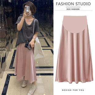 in stock picture has been processed ~ Tmall quality satin split pregnant woman belly skirt