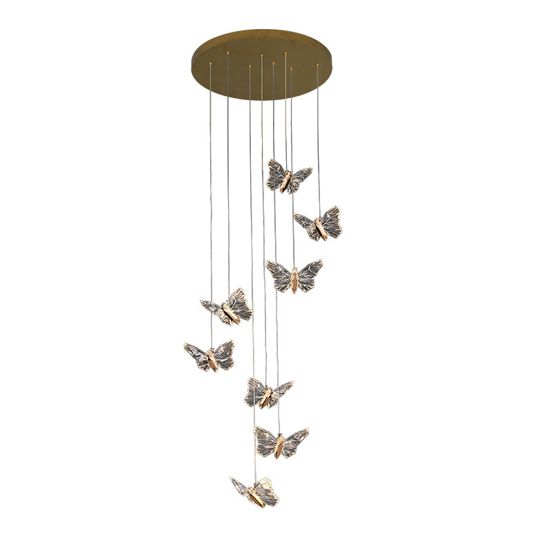 Apartamento lámpara de candelabro escalera larga lámpara de candelabro dúplex diseñador creativo gran mariposa elegir loft giratorio villa de alto diseño