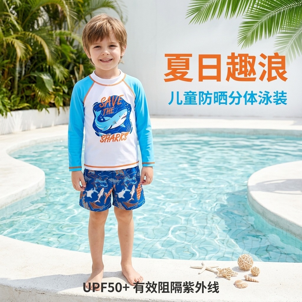 Cross-border factory boys sunscreen swimsuit 2-piece split quick-drying professional sunscreen swimming suit boy Swimwer
