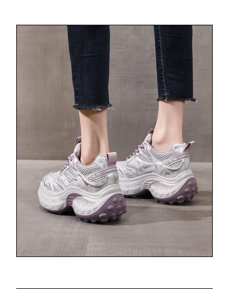 Giày sneaker nữ đế dày tăng chiều cao lưới thoáng khí — màu be chi tiết 14