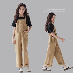 中學生長褲2024春夏背帶褲活潑少女裝休閒寬鬆顯瘦長褲+T恤套裝