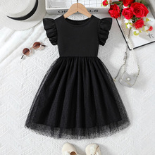 跨境INS婴幼儿女宝宝夏季新款网纱拼接圆点圆领公主气质连衣裙潮