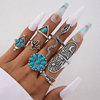 Turquoise set, ring, arrow, new collection, 9 pieces, flowered, cactus, on index finger