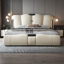P%意式轻奢真皮床2米双人床现代简约主卧1.5米储物软包床1.8米大