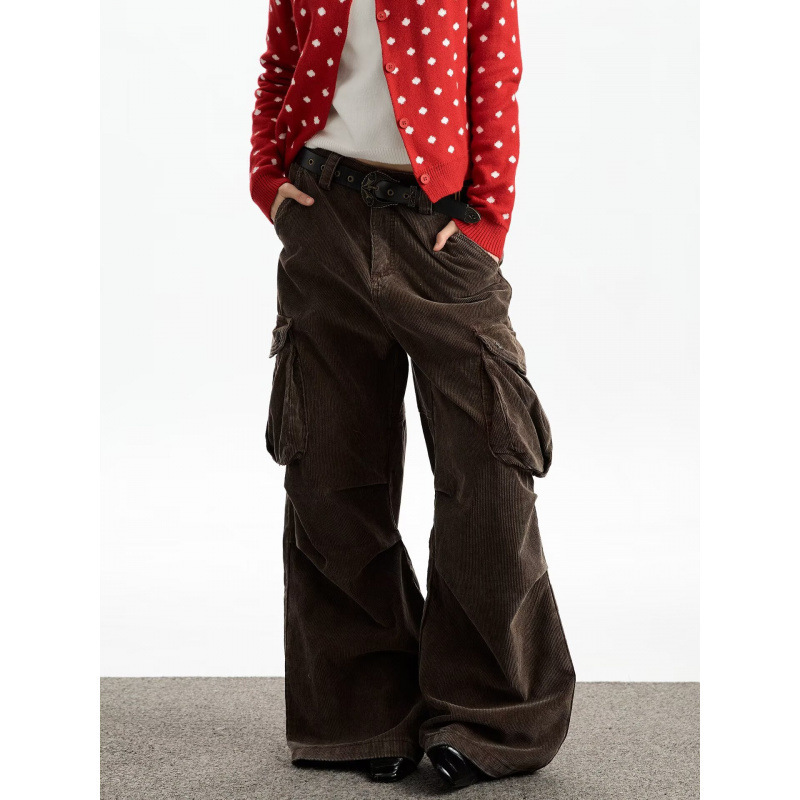 Winter New Corduroy Workwear Logging Pants in Old Money Style, High-End Coffee Color Straight-Leg Pleated Trousers for Cross-Border Trade Winter New Corduroy Workwear Logging Pants in Old Money Style, High-End Coffee Color Straight-Leg Pleated Trousers for Cross-Border Trade