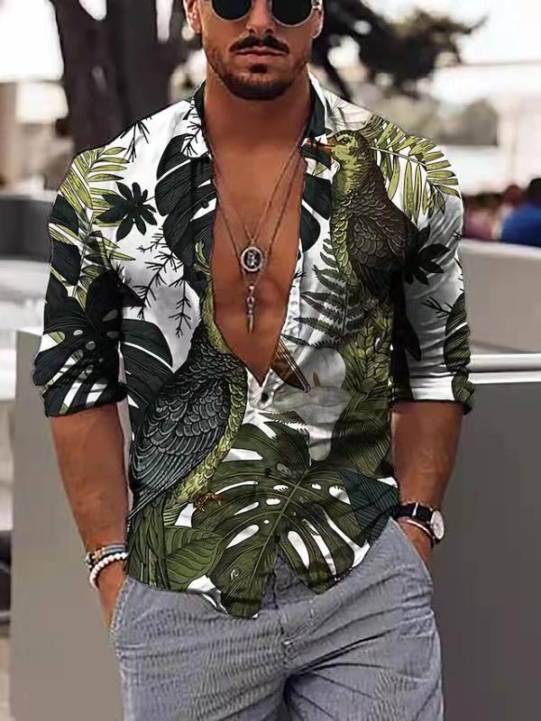 2023 Europea y América primavera nuevos hombres 3D impreso personalizado de solapa casual Camisa de manga larga de los hombres más tamaño camisa de los hombres