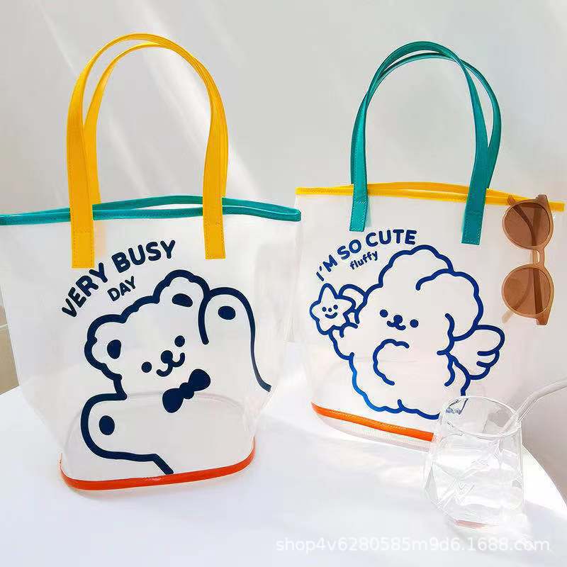 Cross Border PVc Jelly Beach Bag Cartoon Handbag Cute Transparent Waterproof Travel Hand Shoulder Bag Amazon