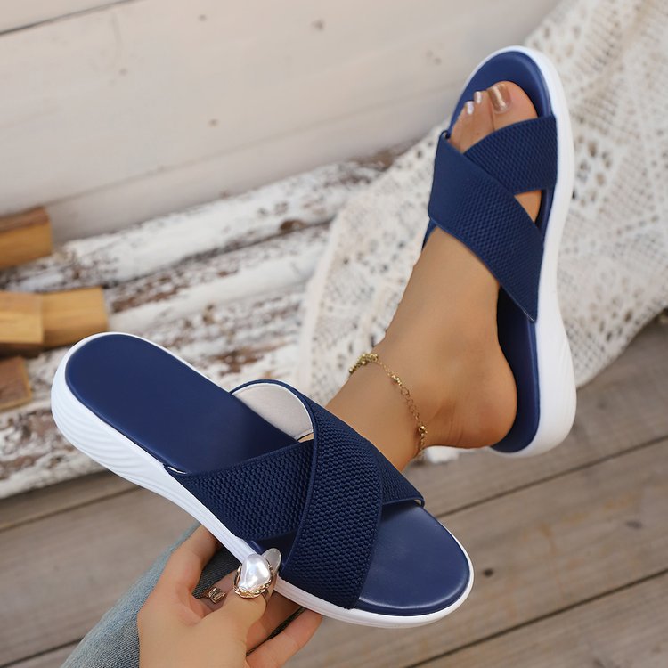 Women's Cross Strap Wedge Sandals Summer European American Style Solid Color Fabric Casual Beach Sandals Size 43_voghion.com