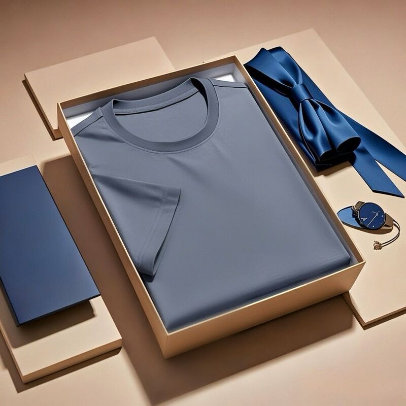 高級160番手長綿100% 新作夏Tシャツ 両面液体アンモニア加工 シルケット綿 ラウンドネック ビジネス半袖|undefined