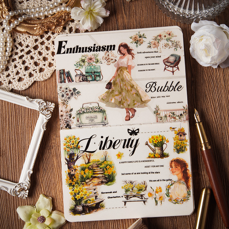 Cross-border Yueya Qingfeng Series Pegatinas de pet transparentes a prueba de agua Diario de bricolaje Decoración Collage Material Pegatinas