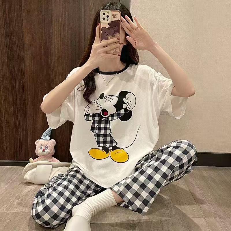 Plaid Pants White Mickey [Short Sleeve Long Pants]