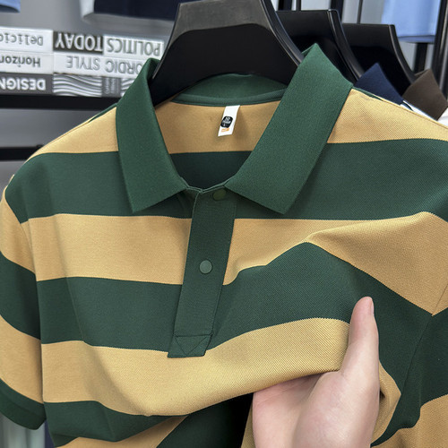 High-quality Striped Short-Sleeve T-Shirt 2025 Summer New Men's Advanced Casual Business Versatile Thin-Fashion Top