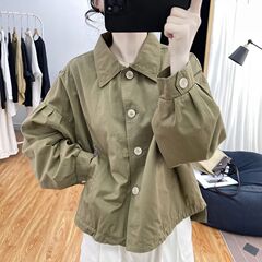 春秋季短款港风polo领衬衫外套女宽松减龄上衣新款复古显瘦夹克女