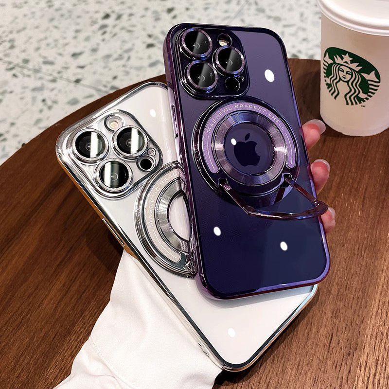 Görünmez braketli Apple 16 cep telefonu kılıfı, iPhone 15 için uygun manyetik emişli, lens filmi ve 14 ProMax koruyucu kapaklı. - 2
