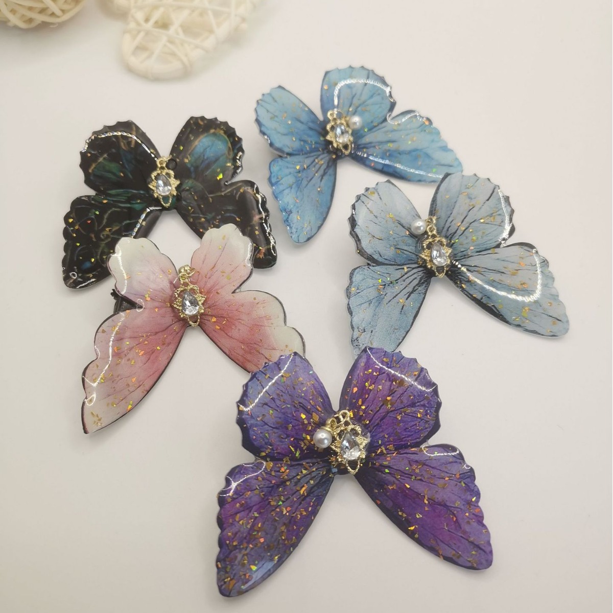 Fine powder glue butterfly accessories bangs clip duckbill clip super fairy retro simulation small fresh all-match hair accessories