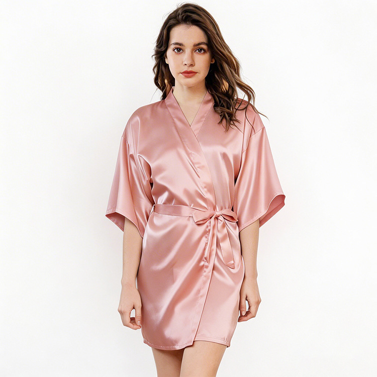 Nightgown for Women, Summer Loungewear, Sleepwear, Faux Silk Morning Robe, Satin Bathrobe, High-End Feel, Solid Color, Smooth Surface, Thin Cardigan Robe