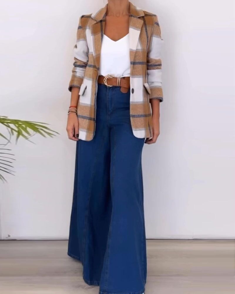 Women's Plaid Woolen Blazer Jacket - Elegant Autumn Outerwear_voghion.com