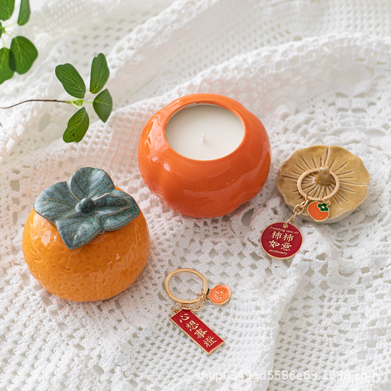 Xinxiang Persimmon Orange Scented Candle Ceramic Empty Cup DIY Soy Wax Container Indoor Romantic Fragrance Gift Handmade