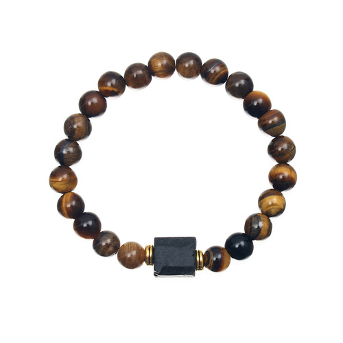 European and American-style new natural stone yellow tiger's eye, white pine, and magnet bead tourmaline bracelet—men's version, handcrafted jewelry wholesale