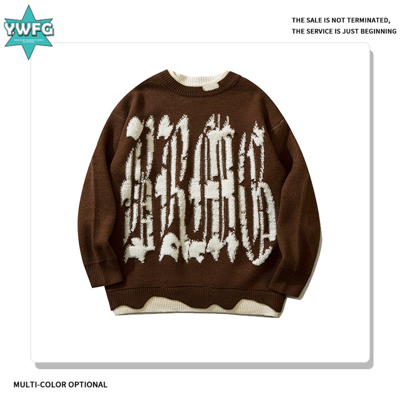 YWFG ropa de mujer americana retro letras 2024 Año Nuevo primavera pareja alta versátil cuello redondo manga larga suéter de punto