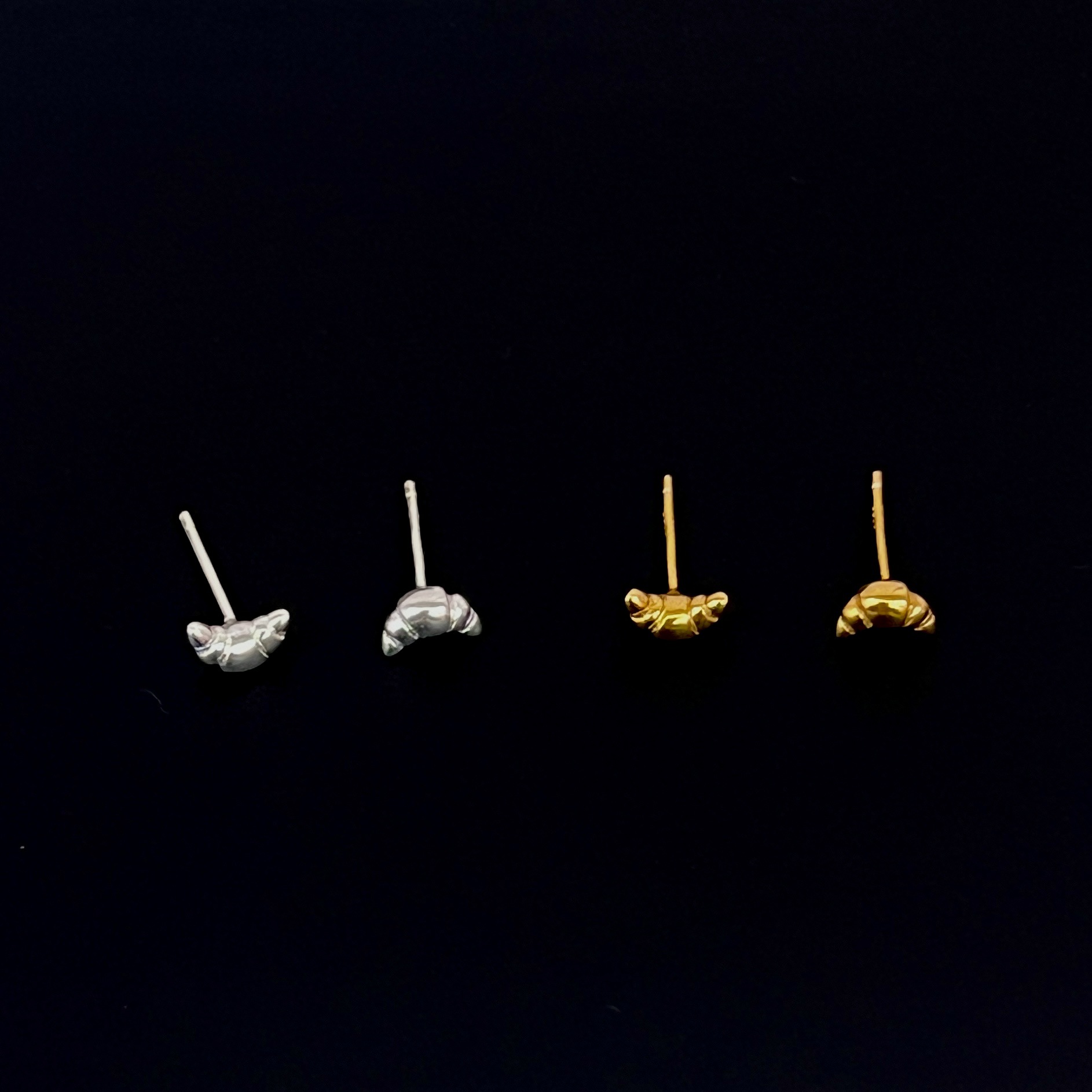 韓國通體純銀925法式可頌牛角包耳釘女ins螺紋彎月fever同款耳環