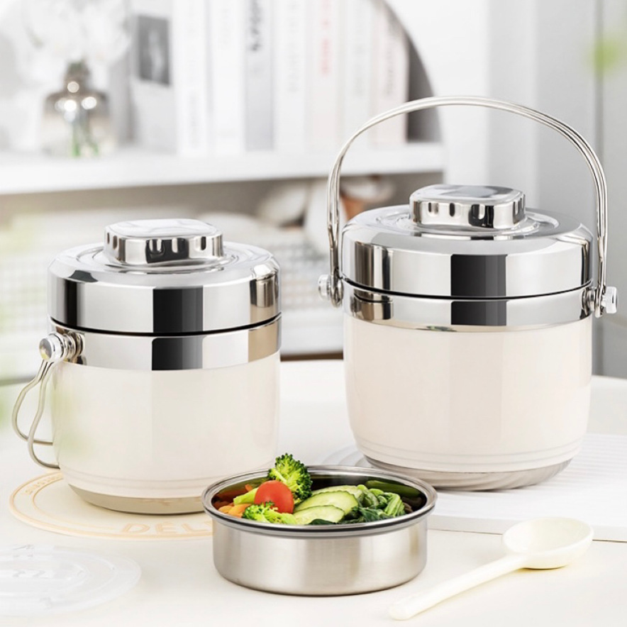 跨境304超长恒温保温饭盒上班族便当餐盒学生真空不锈钢多层提锅