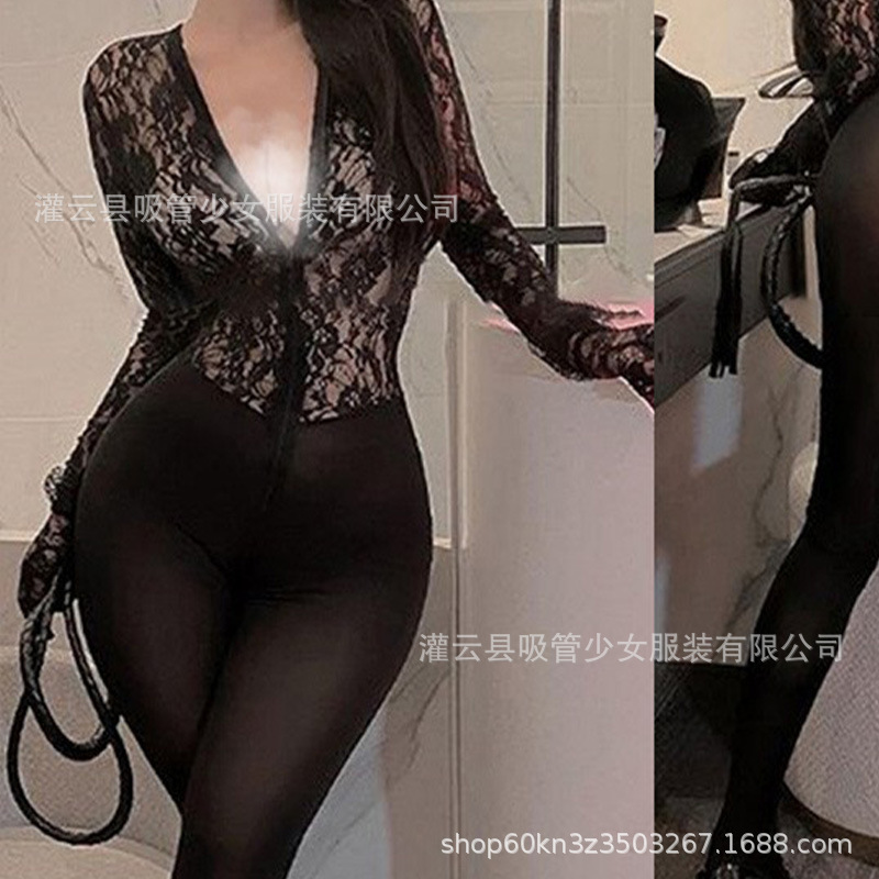 1743 지퍼가 달린 레이스 점프수트