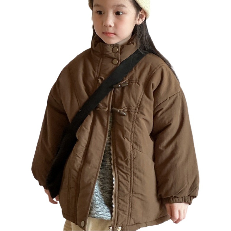 Abrigo de Algodón Estilo Chino para Niños, Invierno 2024, con Relleno de Algodón, Abrigo Retro Grueso con Botones de Cuerno para Niños y Niñas