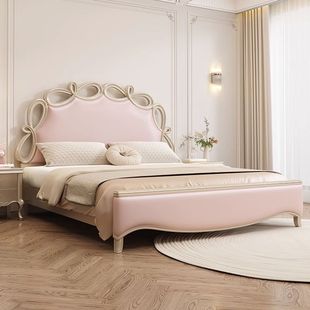 American Style Entry Luxury Solid Wooden Bed 1.8 m Double Bed Master Bedroom European Style Bow Princess Bed High-end French Style Internet Celebrity Bed