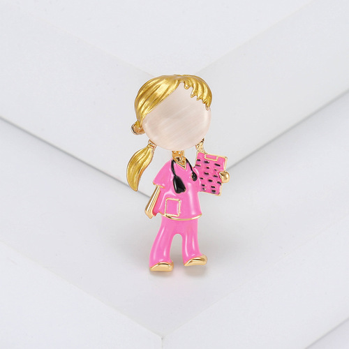 New Korean style fashionable female nurse corsage brooch, personalized alloy cat's eye oil drop brooch, factory direct sale