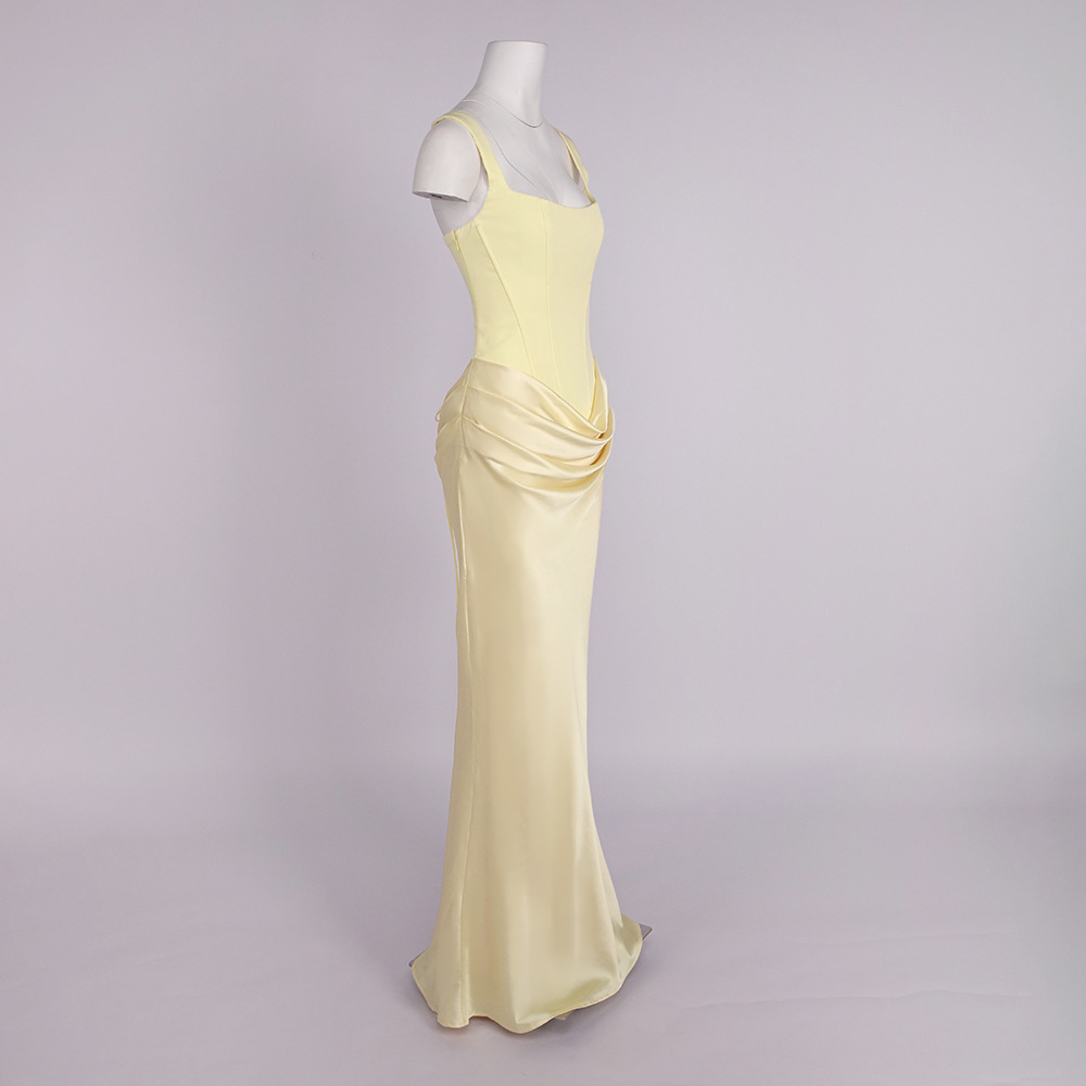 Women's Clothing Bridesmaid Dress Style Drawstring Design Pleated Draped Sexy A-Line Evening Gown For Formal & Casual For Women_ecoleips.com