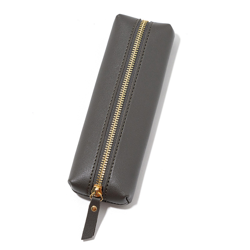 Simple de cuero caja de lápiz de la Oficina de Negocios de la pluma bolsa de almacenamiento pluma firma Portátil a prueba de fugas cremallera bolsa de papelería