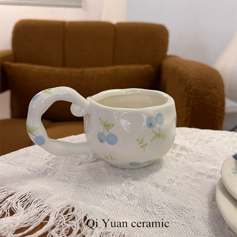 hand-painted ceramic coffee cup, francе retro из стиля, 300 мл, неравномерный милый дизайн