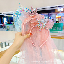 頭紗兒童公主皇冠發箍女仙氣森系愛莎發飾粉色蝴蝶結發夾生日頭飾
