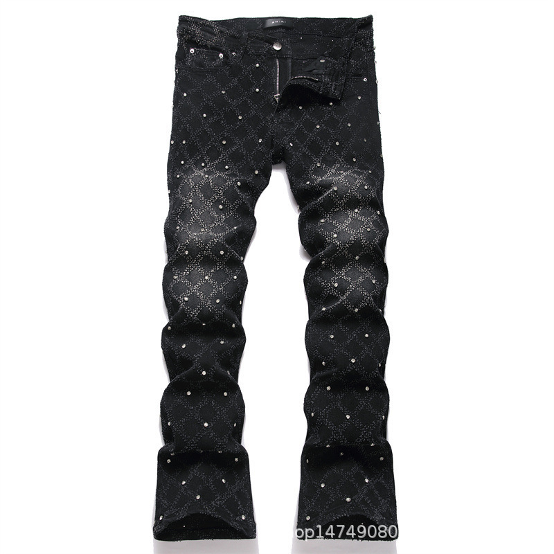 Foreign Trade Style Punk Black Slim Stretch Willow Embroidery Youth Flared Men's Jeans Trendy 3900 Foreign Trade Style Punk Black Slim Stretch Willow Embroidery Youth Flared Men's Jeans Trendy 3900