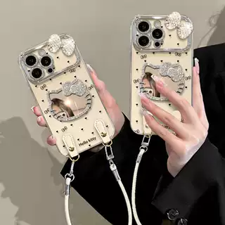 新款适用iPhone17手机壳16PROMAX猫咪镜子15挂绳Reno14电镀大视窗
