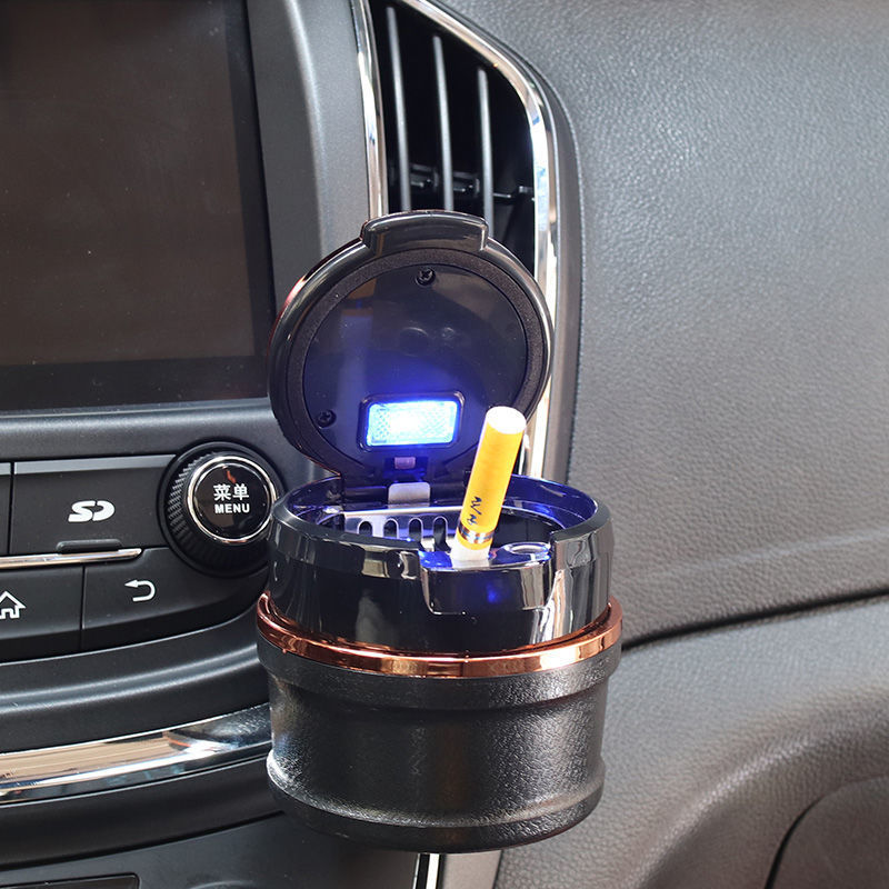 Car-Mounted Ashtray with Ceramic Liner, Led Light, Dual-Purpose Bracket for Air Vent, Creative Design, Can Be Hung